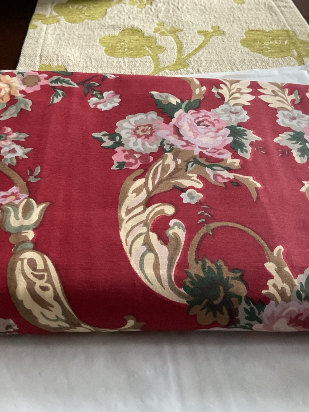 Ralph Lauren Danielle Marseilles Queen Flat Sheet Ruffle Red Floral -Vintage,NEW